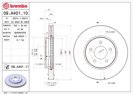 Диск гальмівний BREMBO 09.A401.11 (фото 1)