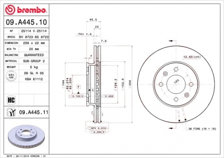 Тормозной диск BREMBO 09.A445.11 (фото 1)