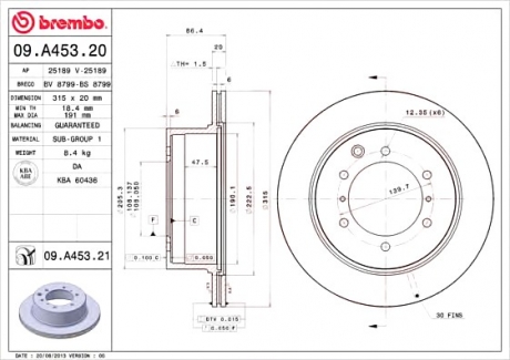 Диск гальмівний TERRACAN tyі BREMBO 09.A453.21 (фото 1)