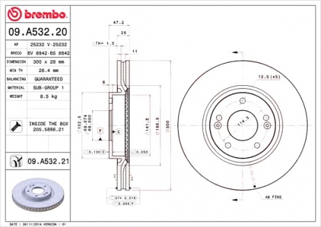 Тормозной диск BREMBO 09.A532.21 (фото 1)