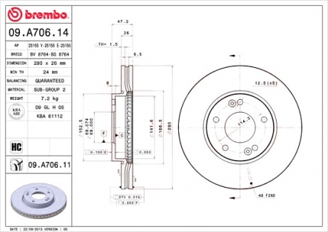 Гальмівний диск BREMBO 09.A706.11 (фото 1)