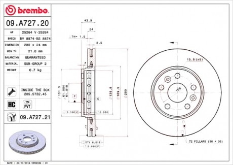 Тормозной диск BREMBO 09.A727.20 (фото 1)