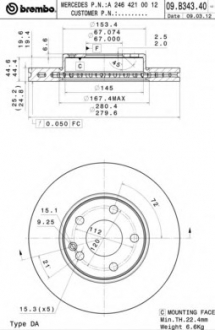 Гальмівний диск BREMBO 09.B343.41 (фото 1)