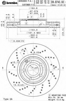 Тормозной диск BREMBO 09.B742.51 (фото 1)