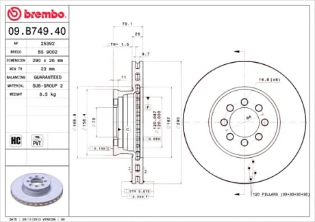 Тормозной диск BREMBO 09.B749.40 (фото 1)