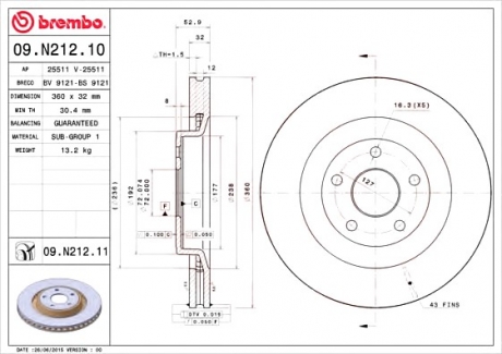 Тормозной диск BREMBO 09.N212.11 (фото 1)