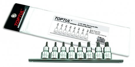 Набор бит пятигранных впрессованных в головку 1/2" TORX T20-T55 с отверстием 8ед. Toptul GAAG0806 (фото 1)