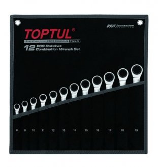 Набор ключей комбинированных с трещоткой 8-19мм в сумке 12ед. Toptul GPAQ1202 (фото 1)