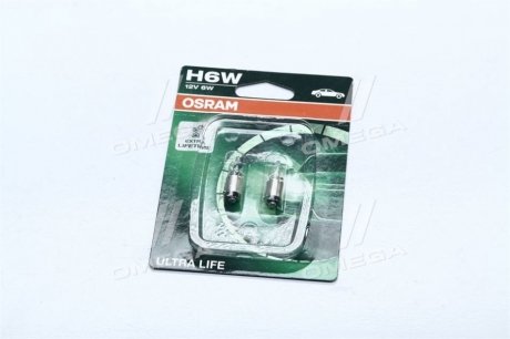 Лампа допоміжн. освітлення H6W 12V 6W BAX9s Ultra Life (Blister 2шт) (вир-во) OSRAM 64132ULT02B (фото 1)