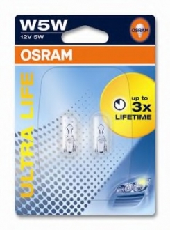 Лампа розжарювання W5W 12V 5W W2,1x9,5d Ultra Life (компл.) (вир-во) OSRAM 2825ULT02B (фото 1)