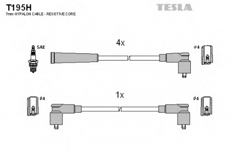 Кабель зажигания, к-кт Skoda Felicia 94-01 1,3i 135B (SPI),136B (SPI) TESLA T195H (фото 1)