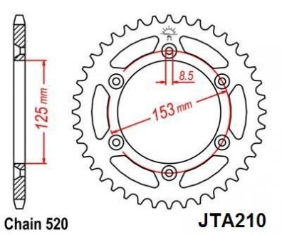 Легкосплав. звезда для 520 цепи - 49зуб. CR125/CR250/CR500 JT MOTO 110-466-49 (фото 1)