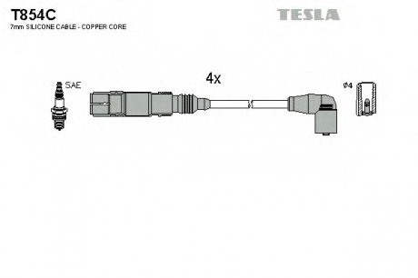 Кабель зажигания, к-кт VW, Audi, Seat, Skoda 99- 1,6;2,0 TESLA T854C (фото 1)