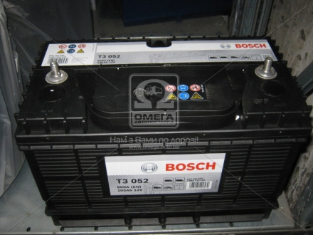 Акумулятор 105Ah-12v (T3052) (330x172x240),L,EN800 клеми тонкі по центру BOSCH 0092T30520 (фото 1)