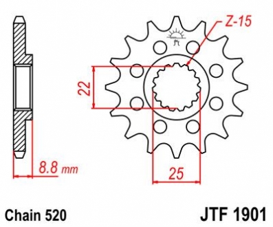 Передняя звезда 15зуб. KTM EXC250/300/450 525XC/MXC JT MOTO 105-411-15 (фото 1)