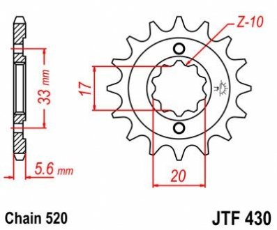 Передняя звезда 13зуб. KXF250`04-/RMZ250`04-05 JT MOTO 105-417-13 (фото 1)