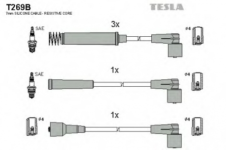 Кабель зажигания, к-кт Opel Ascona 91-99 1,4 TESLA T269B (фото 1)