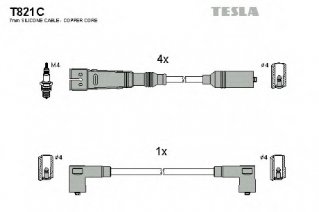 Кабель зажигания, к-кт Seat,VW 88-02 1,4;1,7 TESLA T821C (фото 1)