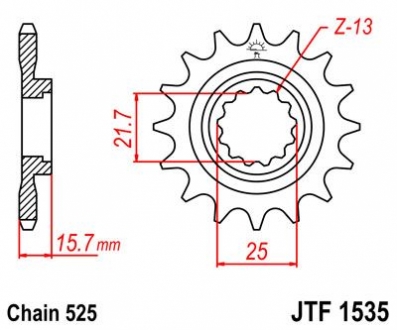 Передняя звезда 15зуб. ZX-6R`98-02 DID525 JT MOTO 105-569-15 (фото 1)