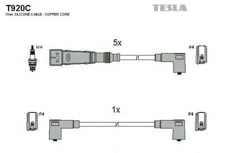 Кабель запалювання к-кт VW T4 90-03 3,5 TESLA T920C (фото 1)