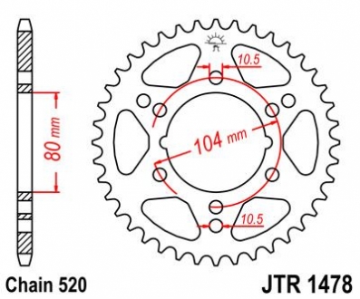 Зірка 43зуб. ZX6R+RR`05-/Z750/S`04- JT MOTO 114-463-43 (фото 1)