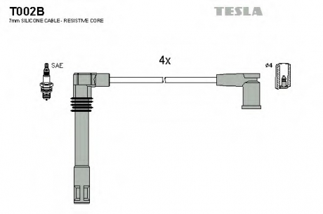 Провід високовольтні (к-кт) SKODA OCTAVIA I 1.8i BLATNA TESLA T002B (фото 1)
