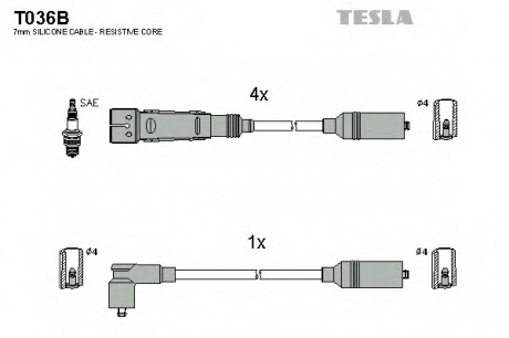Комплект высоковольтных проводов TESLA T036B (фото 1)