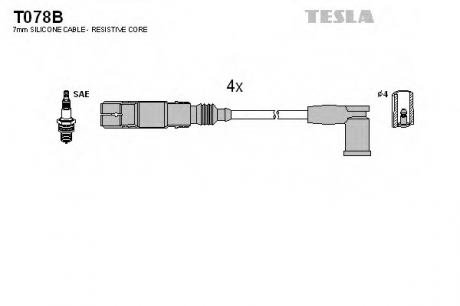 Комплект высоковольтных проводов TESLA T078B (фото 1)
