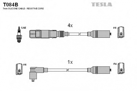 Комплект высоковольтных проводов TESLA T084B (фото 1)