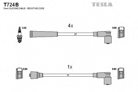 Комплект высоковольтных проводов TESLA T724B (фото 1)