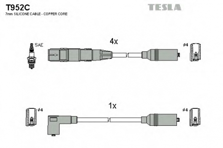 Комплект высоковольтных проводов TESLA T952C (фото 1)