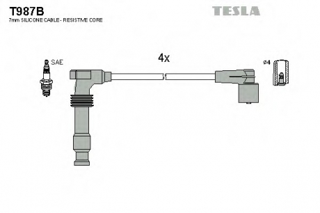 Комплект высоковольтных проводов TESLA T987B (фото 1)