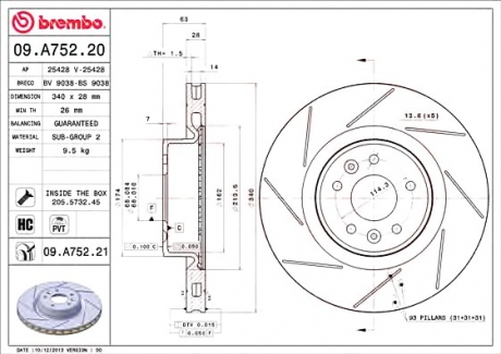 Тормозной диск BREMBO 09.A752.21 (фото 1)