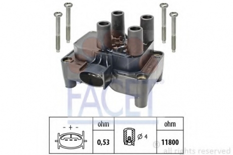 Котушка запалювання Ford Focus, Fiesta, Mondeo, Transit Connect (95-13) 1.3i-2.0i 16V FACET 9.6432 (фото 1)