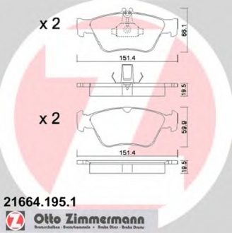 Гальмівні колодки перед Mercedes W202 20K-28i/W210 ZIMMERMANN 216641951 (фото 1)