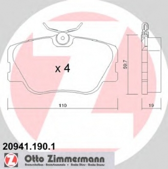 Комплект гальмівних колодок 20941.190.1 ZIMMERMANN 209411901 (фото 1)