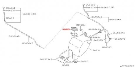 Кришка бачка омивача лобового скла SUBARU 86615AA060 (фото 1)