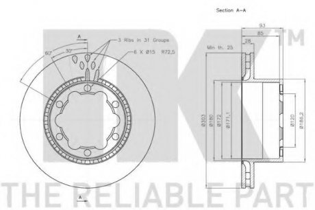 Диск тормозной MERCEDES SPRINTER 06>/VW CRAFTER (3/3.5/5t) 06> задний вент. NK 2047124 (фото 1)