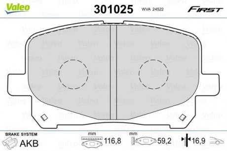 VL301025_колодки дисковые передние! \ Toyota Camry 2.2i/3.0i & 24V 96> Valeo 301025 (фото 1)