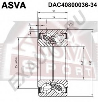 ПОДШИПНИК СТУПИЧНЫЙ ПЕРЕДНИЙ (40x80x36x34) (DAC40800036-34) ASVA DAC4080003634 (фото 1)