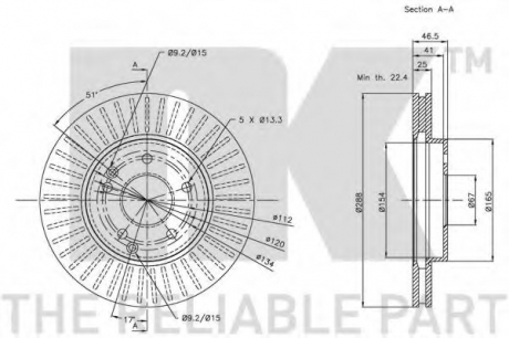 Диск тормозной MERCEDES W202/W203/W210/R170 2.0-3.0 передний вент. NK 203332 (фото 1)