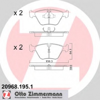 Комплект тормозных колодок, дисковый тормоз ZIMMERMANN 20968.195.1 (фото 1)
