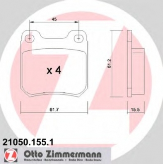 Комплект тормозных колодок, дисковый тормоз ZIMMERMANN 21050.155.1 (фото 1)