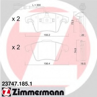 Комплект тормозных колодок, дисковый тормоз ZIMMERMANN 23747.185.1 (фото 1)