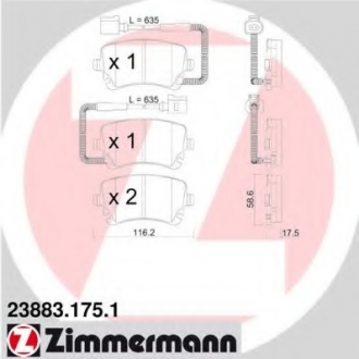 Колодки гальмівні дискові, к-кт ZIMMERMANN 23883.175.1 (фото 1)