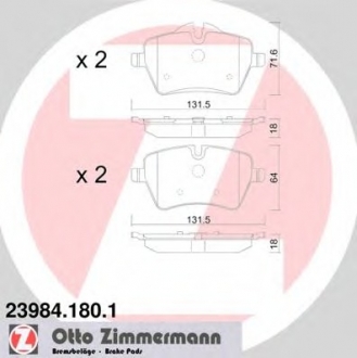 Комплект тормозных колодок, дисковый тормоз ZIMMERMANN 23984.180.1 (фото 1)
