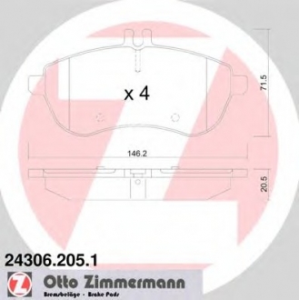 Комплект тормозных колодок, дисковый тормоз ZIMMERMANN 24306.205.1 (фото 1)
