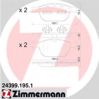 Комплект тормозных колодок, дисковый тормоз ZIMMERMANN 24399.195.1 (фото 1)