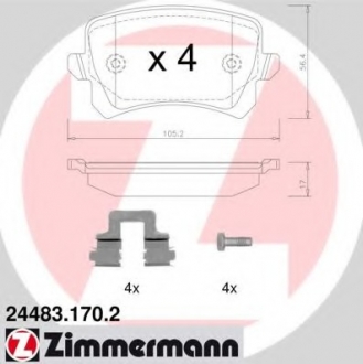 Колодки гальмівні дискові, к-кт ZIMMERMANN 24483.170.2 (фото 1)