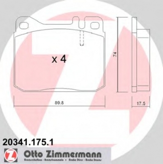 Комплект тормозных колодок, дисковый тормоз ZIMMERMANN 20341.175.1 (фото 1)